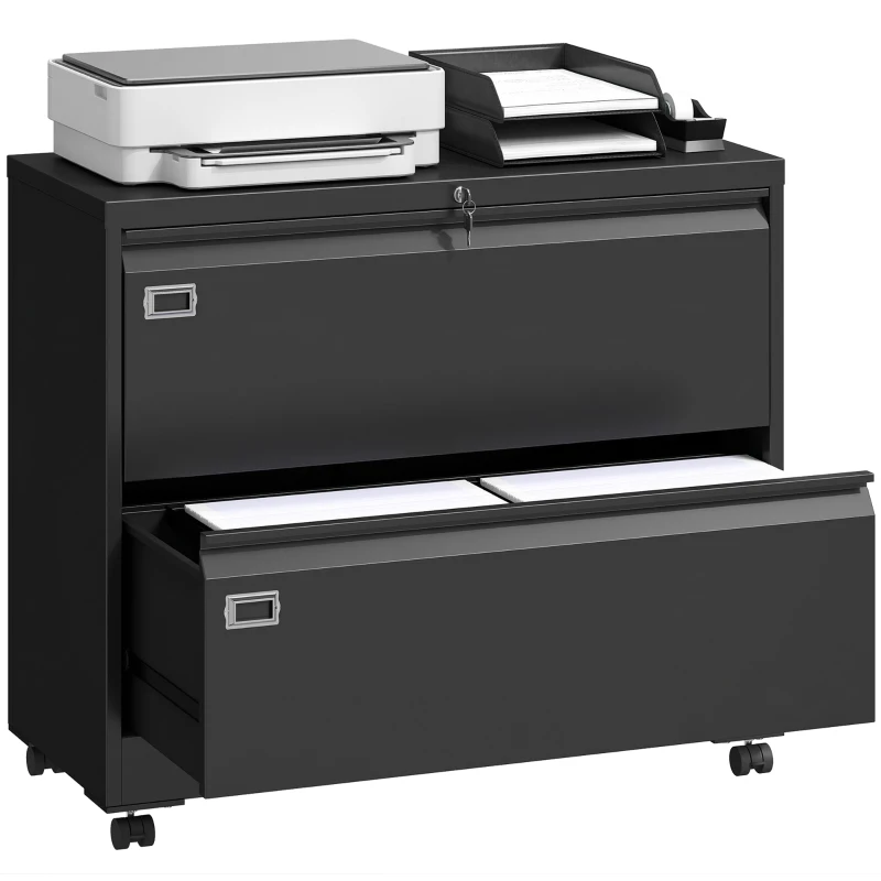 HOMCOM Cajonera con 2 cajones cerrable archivador con rieles colgantes ajustables 90 x 40 x 77,4 cm Negro