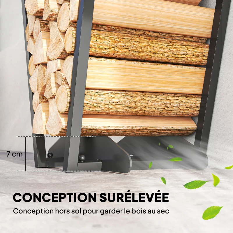 Outsunny Range-bûches porte bûche en acier avec 2 crochets et étagère inférieure pour intérieur et extérieur 45 x 32 x 58 cm noir