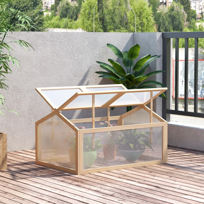 Outsunny Mini Serre de Jardin Serre à tomates dim. 102L x 71l x 53H cm Double Toit ouvrable 2 Niveaux Panneaux Polycarbonate Bois Sapin pré-huilé