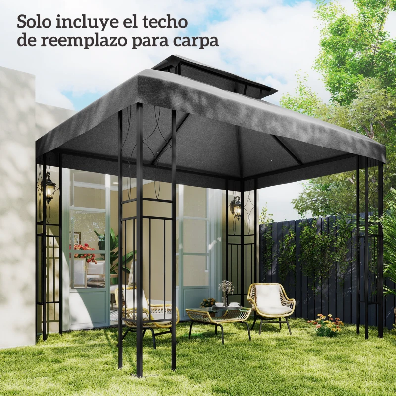 Outsunny Toldo de Recambio 4x3 m con Techo Doble Orificios de Drenaje y Protección UV Solo Toldo NO Incluye Marco Gris Oscuro