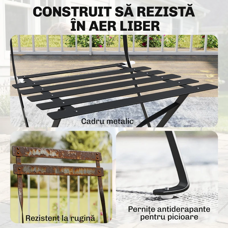 Outsunny Set de 2 Scaune de Grădină Pliabile cu Șezut cu Lamele