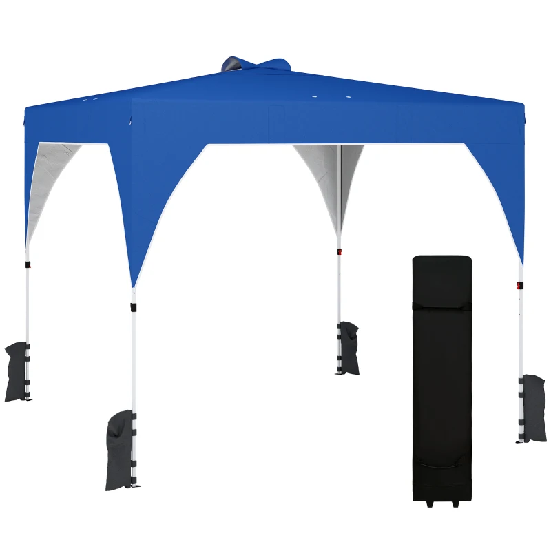 Outsunny Carpa Plegable Pop-up 3x3 m con Bloqueo Central Altura Ajustable Bolsa Transporte con Ruedas y Sacos de Arena Azul
