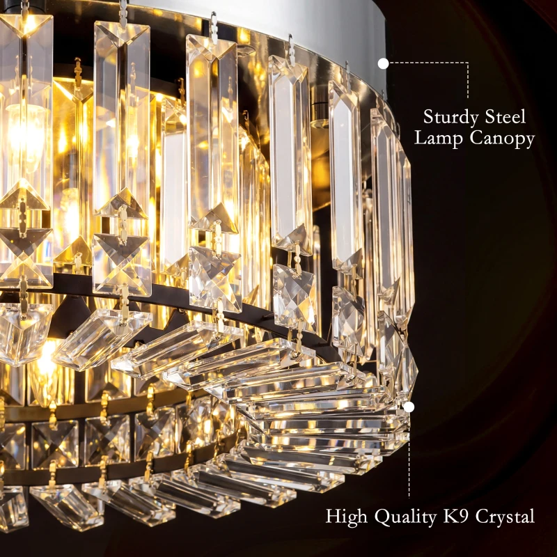 HOMCOM Crystal Chandeliers with 160 Crystal Pendants, 6-Light Ceiling Light for Living Room, Bedroom Dining Room, Silver Tone