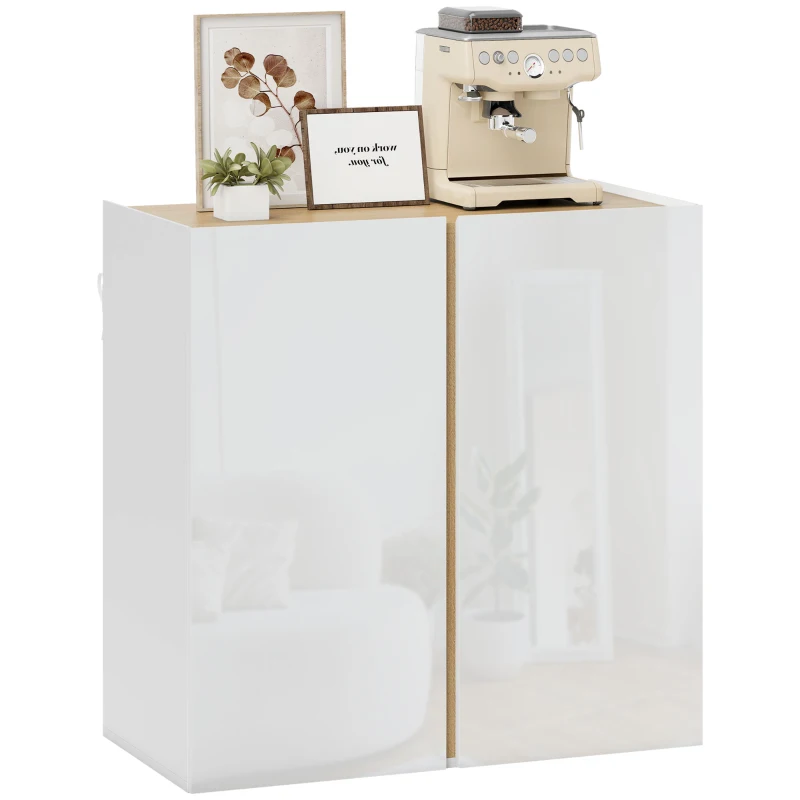 HOMCOM Bufet cu finisaj lucios, mobilier de depozitare cu 2 uși cu închidere amortizată și raft reglabil, 80x40x80cm, alb