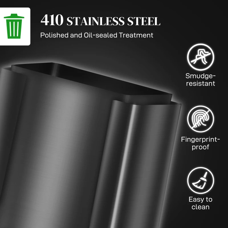 HOMCOM 60L Dual Compartment Stainless Steel Bin, with Deodoriser Holders - Black
