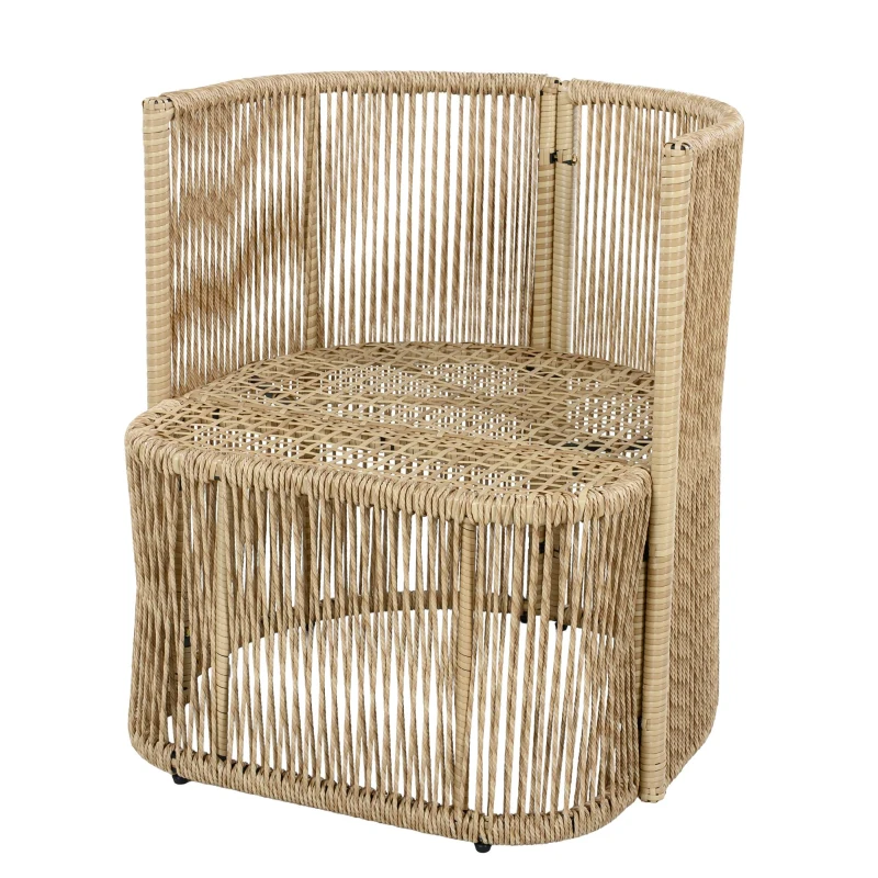 5-teiliges PE‑Rattan-Gartenmöbel-Set, 3‑Sitzer-Sofa, 2 Sesseln und Glastisch, Beige+Schwarz+Weiß
