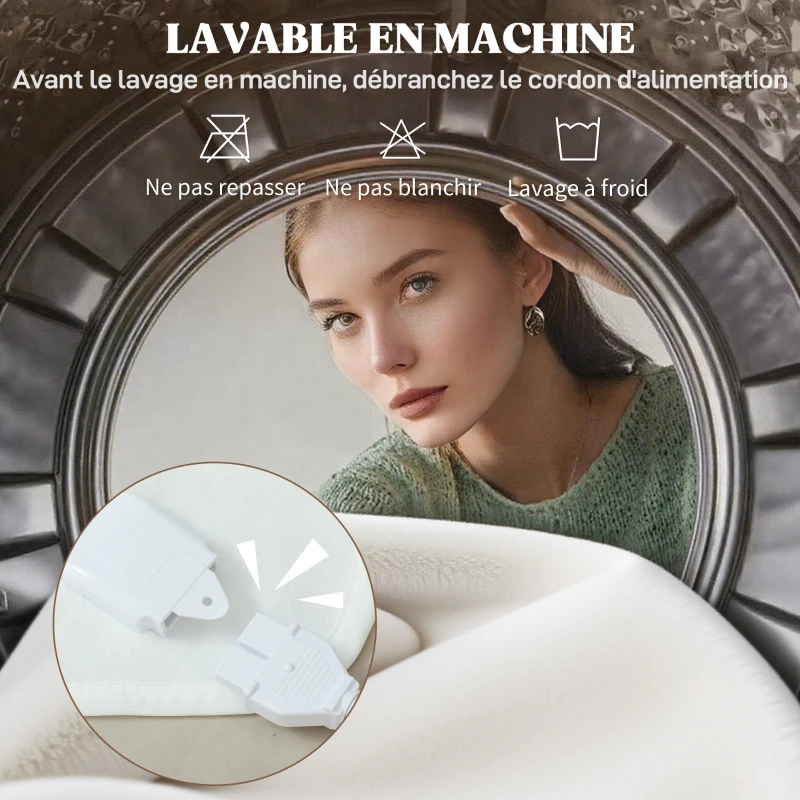 HOMCOM Couverture chauffante, plaid chauffant avec double commande, 5 niveaux de chauffage, minuterie 10H, 160x140cm, blanc