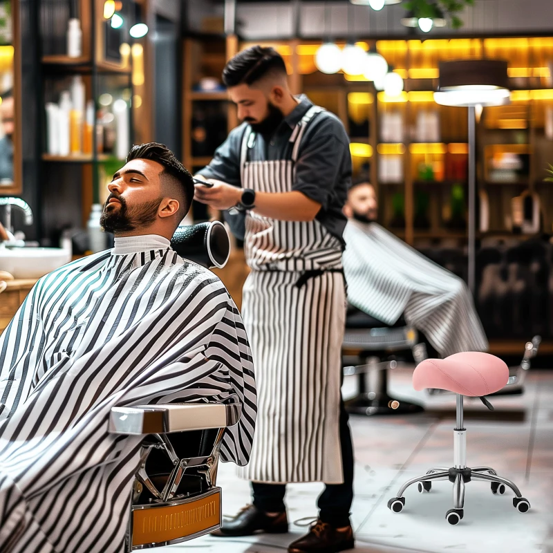 HOMCOM Stołek obrotowy regulowany 49-61 cm Krzesło obrotowe 360° Hoker Krzesło do biura Salon Fryzjerski Masaż SPA Różowy