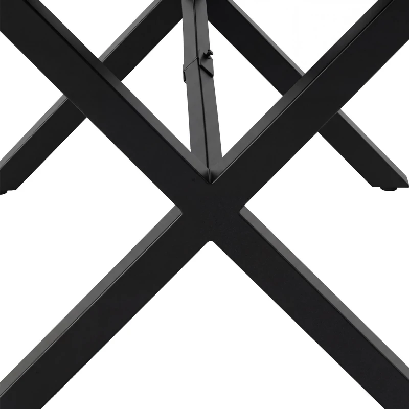 Modernes 6-teiliges Garten- und Terrassen-Esstisch-Set, kreuzförmigem Eisengestell, Schwarz+Naturfarbe