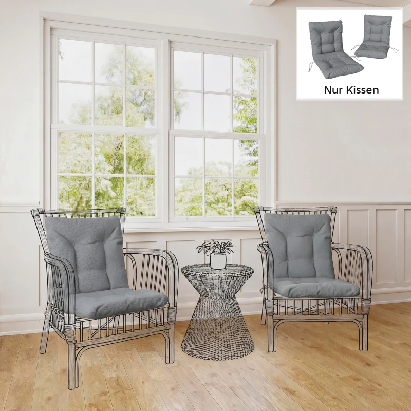 Outsunny Outdoor-Sitzkissen mit Rückenlehne und Bändern, wasserabweisende Polster für drinnen und draußen, Hellgrau