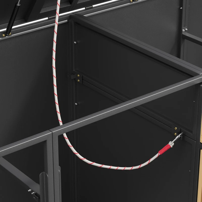 Mülltonnenbox mit Klappdeckeln und frontöffnenden Türen, für 4×120–240 l , 264x84.5x118 cm, Grau+Naturfarbe