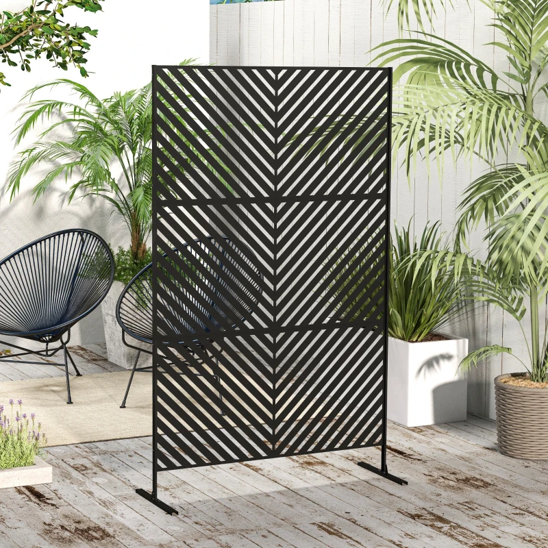 Outsunny Panou-paravan decorativ exterior cu model geometric decupat din metal - 122 x 45 x 198 cm, negru