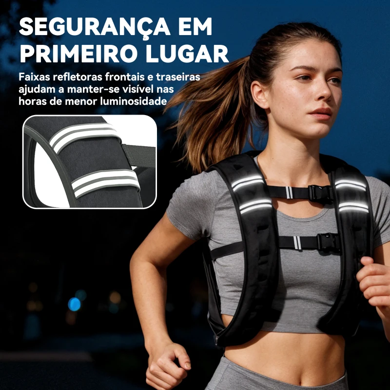 HOMCOM Colete com Peso de 5 kg com 2 Alças Ajustáveis e Bandas Reflectoras para Treino de Força Corrida Preto