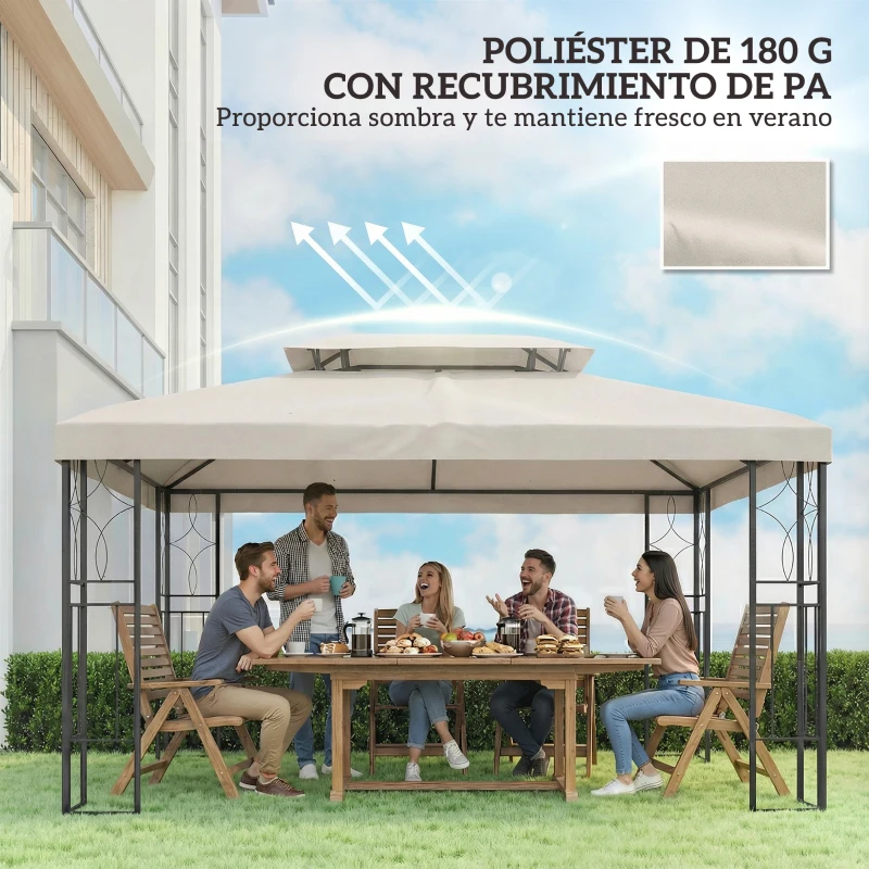 Outsunny Toldo de Recambio 4x3 m con Techo Doble Orificios de Drenaje y Protección UV Solo Toldo NO Incluye Marco Crema