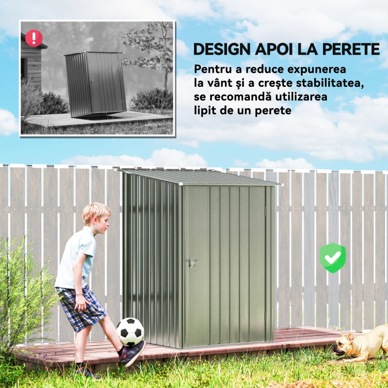 Outsunny Căsuță pentru Grădină 0,92m² din Oțel Galvanizat, Depozit pentru Unelte cu Ușă Blocabilă, Acoperiș Înclinat, 100x104x160 cm, Argintiu