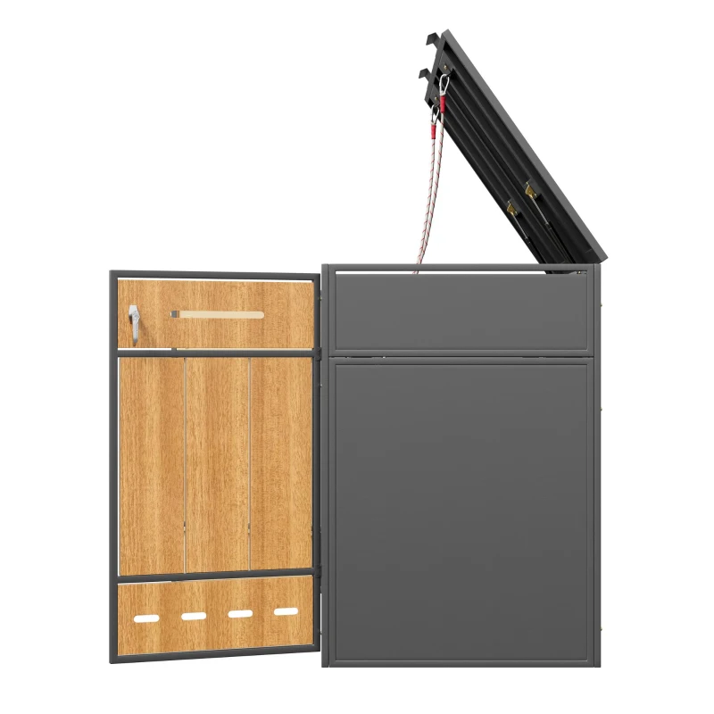 Mülltonnenbox mit Belüftungslöchern, für 2x 120–240 l und den Außenbereich geeignet, 132x84,5x118 cm, Grau+Naturfarbe