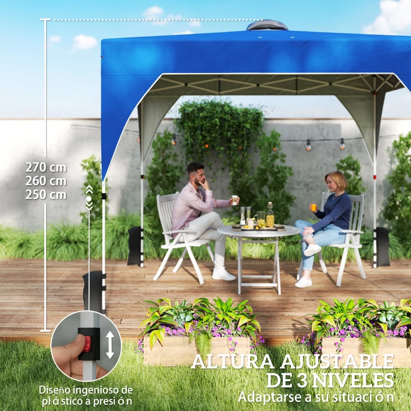 Outsunny Carpa Plegable Pop-up 3x3 m con Bloqueo Central Altura Ajustable Bolsa Transporte con Ruedas y Sacos de Arena Azul
