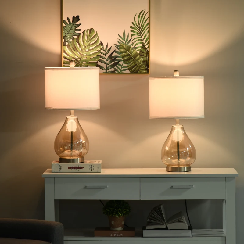 HOMCOM Conjunto de 2 Candeeiros de Mesa com Ecrã de Linho Suporte para Lâmpada E27 Máx. 40 W Ø30x56 cm Branco