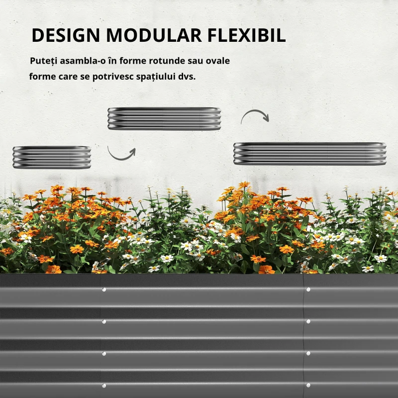 Outsunny Pat de Grădină Înălțat din Metal cu Grilaj, Suport pentru Plante Cățărătoare, Flori și Legume, 220x110x150 cm, Gri Închis
