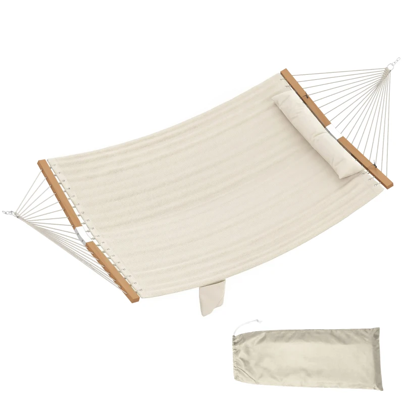 Outsunny Hamac Exterior pentru 2 Persoane, Pernă Căptușită, Capacitate 200 kg, Crem