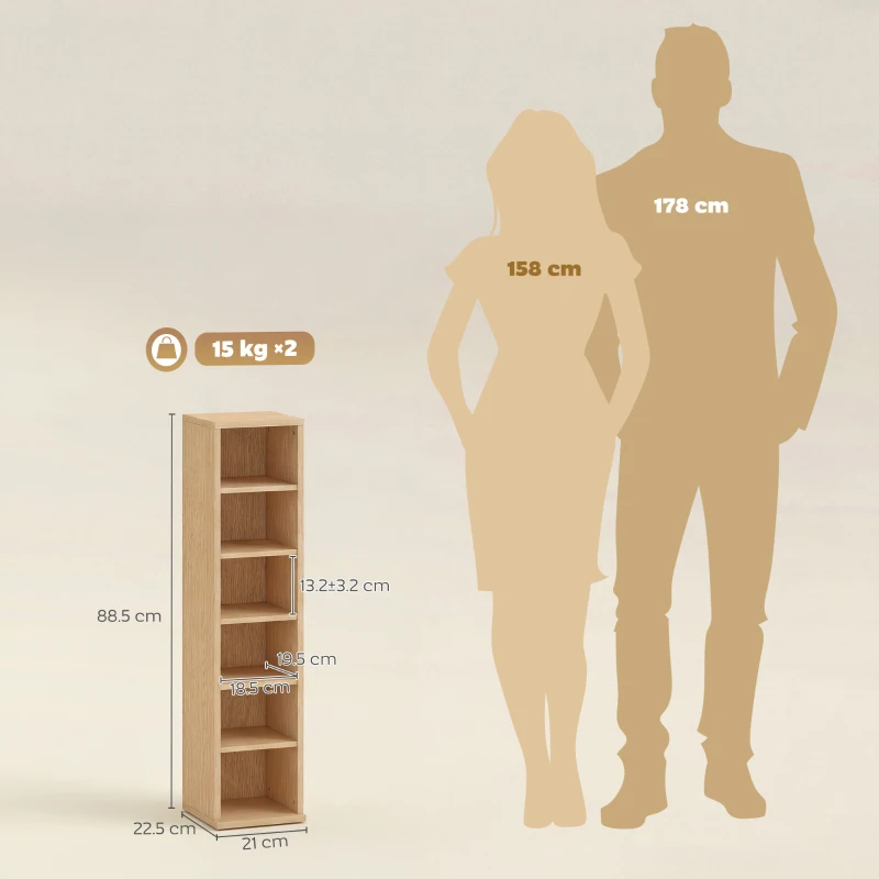 HOMCOM Set 2 Mobili Porta CD a 6 Ripiani Regolabili per 204 CD in Legno, 21x22.5x88.5 cm, Color Legno