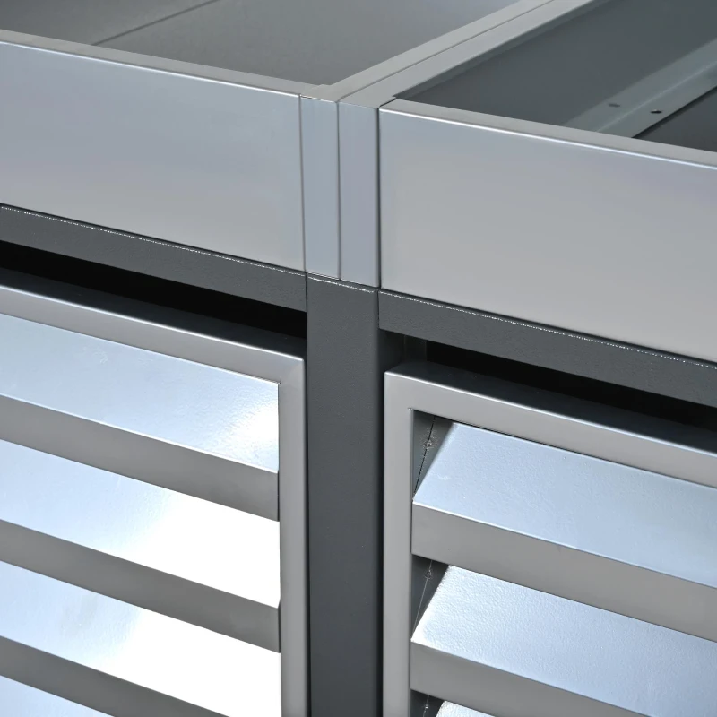 Abschließbare Mülltonnenbox mit integriertem Pflanzgefäß, Lamellenlüftung und zwei separaten Türen, 132x80x124,5 cm, Grau+Naturfarbe