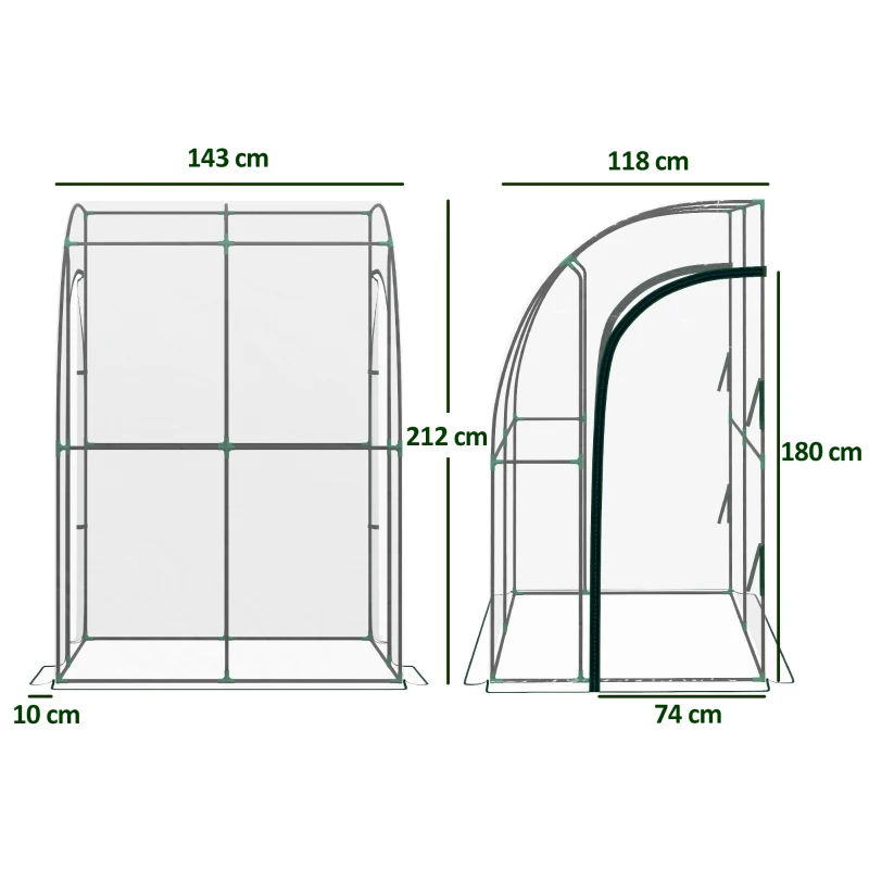Outsunny Seră de Grădină adosată seră adosată 2 uși rulante cu fermoar oțel PVC transparent