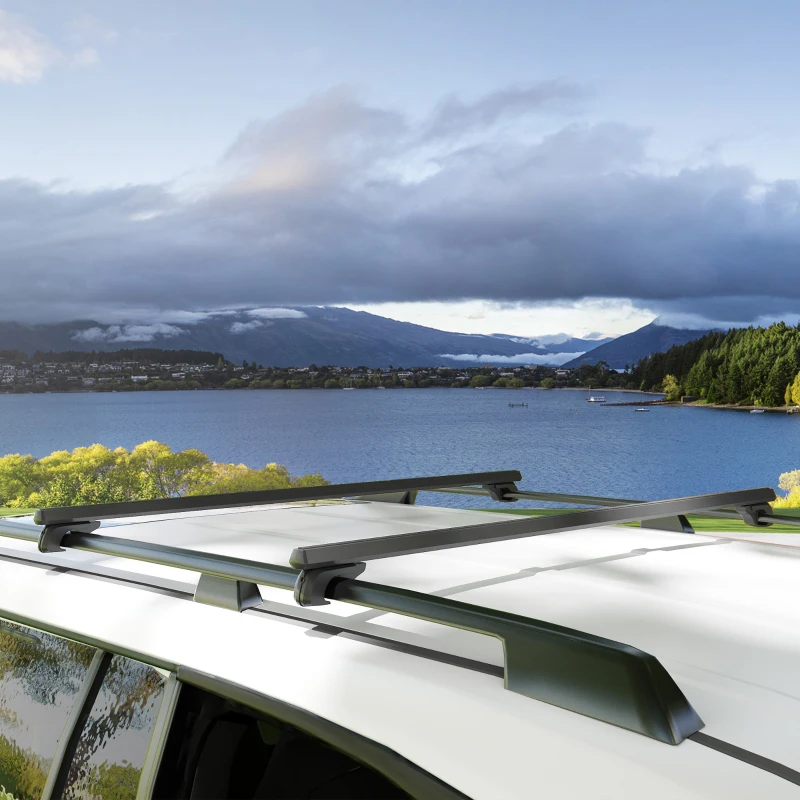 HOMCOM Barres de toit de voiture transversales porte-bagage verrouillables 2 clés fournies alliage d'aluminium noir