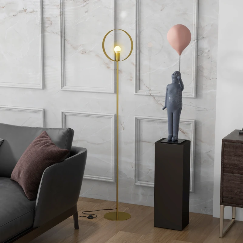 HOMCOM Lampadaire sur pied salon jusqu'à 40W design style art déco anneau en métal doré 28 x 25 x 160 cm doré