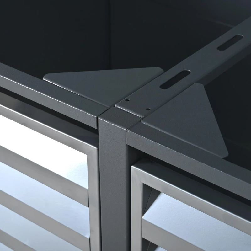 Mülltonnenbox mit hydraulischem Klappdeckel, zweiteiliges Design für 2 Mülltonnen, 132x80x118,5 cm, Grau+Naturfarbe