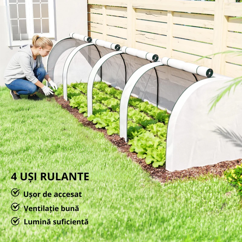 Outsunny Seră, seră din folie rezistentă la iarnă cu ușă cu fermoar rulabilă 395 x 100 x 80 cm Alb