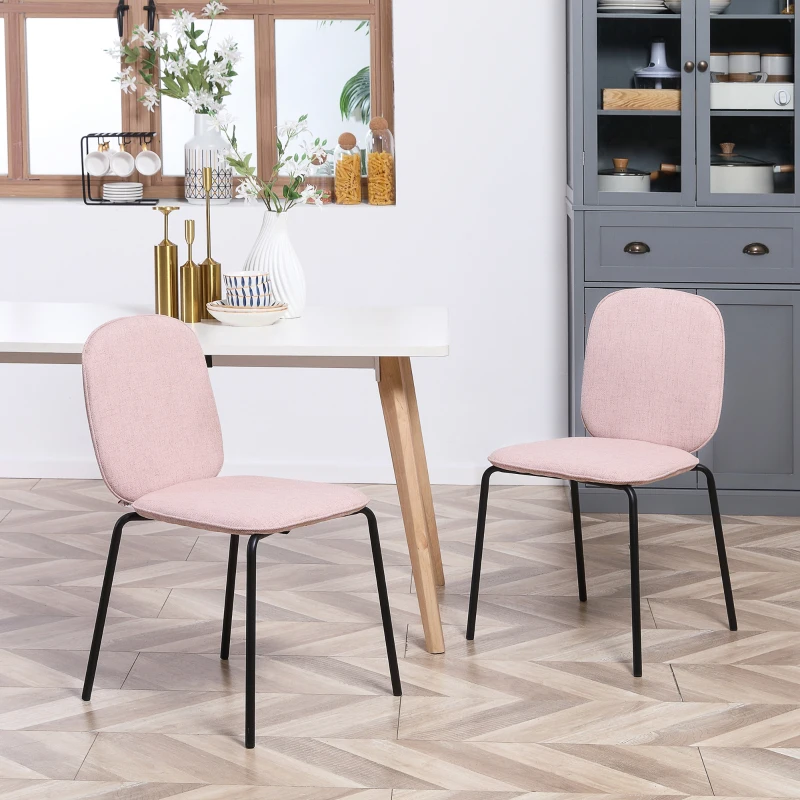 HOMCOM Lot de 2 chaises de salle à manger design moderne en tissu aspect lin et piètement métal 50 x 56 x 83 cm noir