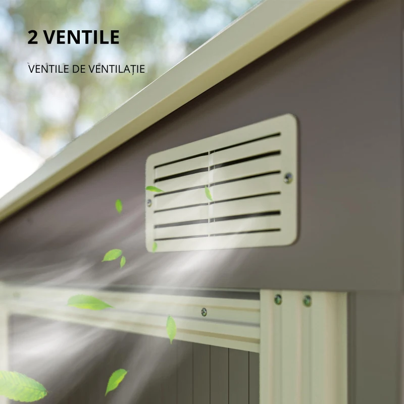 Outsunny Căsuță de Grădină din Metal 1.5x2m Ușă Glisantă Gri Deschis