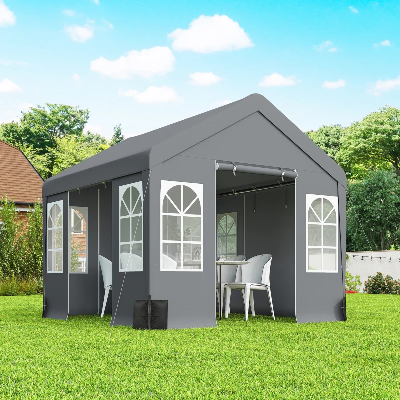 Outsunny 3 x 3 m Party Tent, Outdoor Canopy Tent Shelter with Removable Sidewalls, 4 Zipped Doors, for Parties, Wedding, Grey