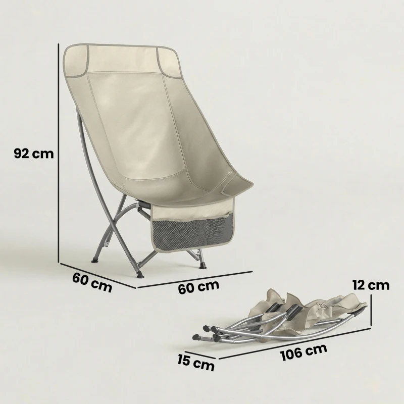 Outsunny Camping Chair for Adults Heavy Duty Folding Camp Chair with Side Pocket and Carry Bag Khaki