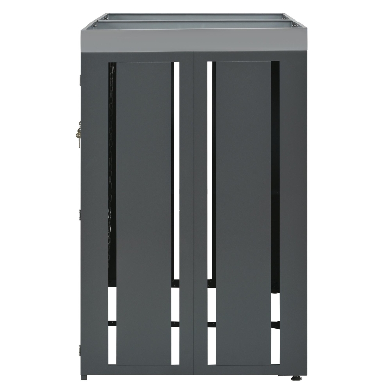 Mülltonnenschrank mit Blumentrog, 2-tlg. abschließbare Mülltonnenbox, 132x80x124,5 cm, Grau+Naturfarbe