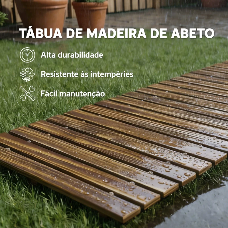 Outsunny Caminho de Ripas de Madeira Enrolável 120x38 cm Resistente às Intempéries, Decoração de Jardim para Praia e Festa - Acabamento Carbonizado