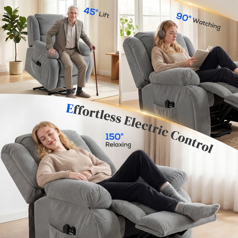 HOMCOM Recliner Armchair Lift Chair, Electric Recliner Chair with Vibration Massage and Heat, Wide Seat, USB Port, Light Grey