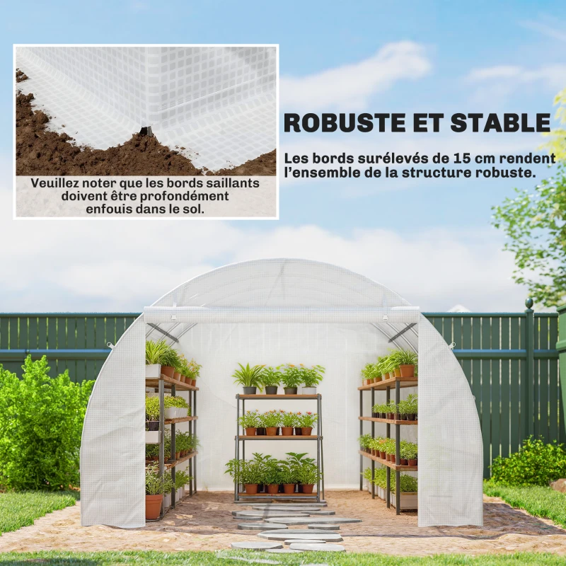 Outsunny Bâche de Rechange Serre Tunnel 9 m², bâche 3 x 3 x 2 m PE Anti-UV imperméable 6 fenêtres + Porte Enroulable zippée blanc