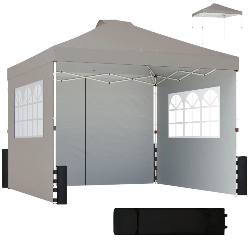 Outsunny Pop Up Gazebo Waterproof Height Adjustable Canopy with 3 Sidewalls Wheeled Bag for Parties 3 x 3 m Grey