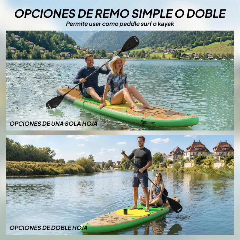 Outsunny Tabla Paddle Surf Hinchable SUP Extra Largo de 335 cm con Asiento Remo Convertible Aletas Bomba y Mochila Carga 180 kg