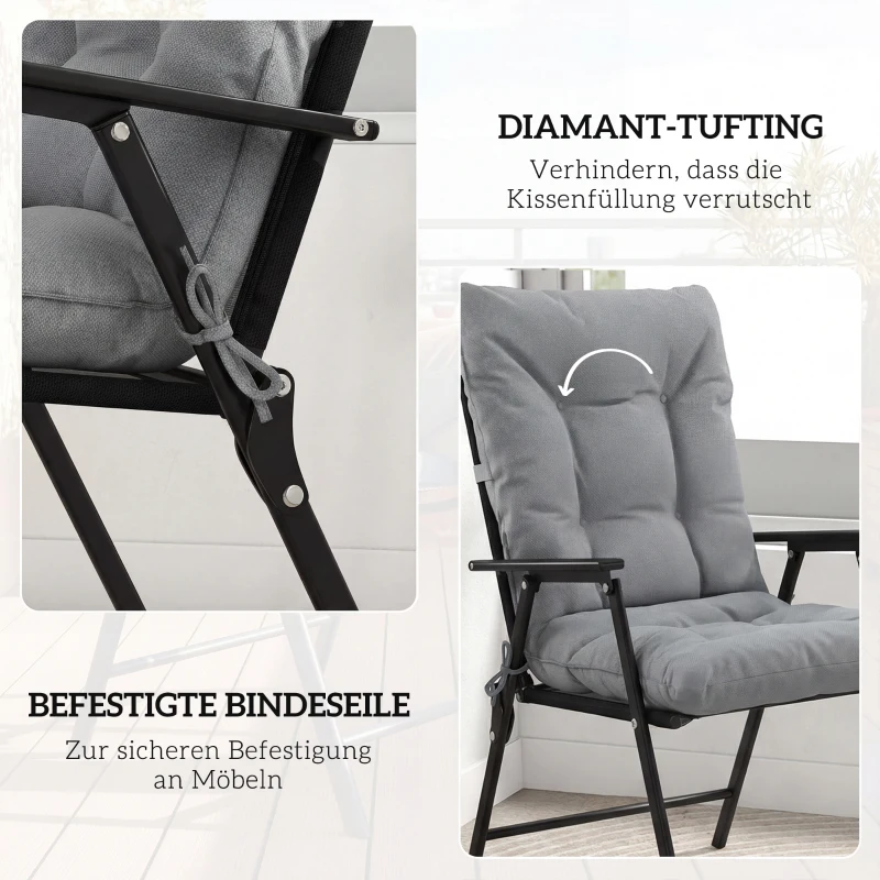 Outsunny Outdoor-Sitzkissen mit Rückenlehne und Bändern, wasserabweisende Polster für drinnen und draußen, Hellgrau