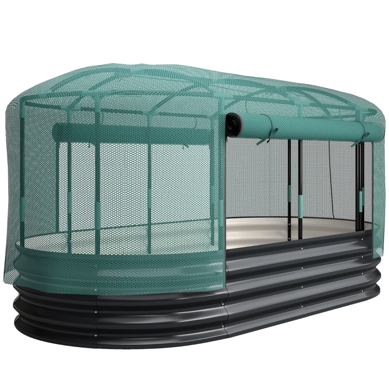 Outsunny Carré potager de jardin avec cage de protection, jardinière surélevée en acier galvanisé, 180 x 90 x 93 cm, gris et vert