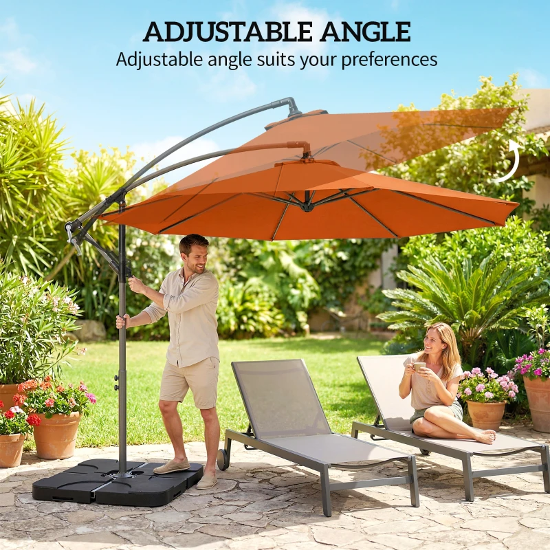 Outsunny 3m Overhanging Parasol, with Base, Weights and Cover - Orange