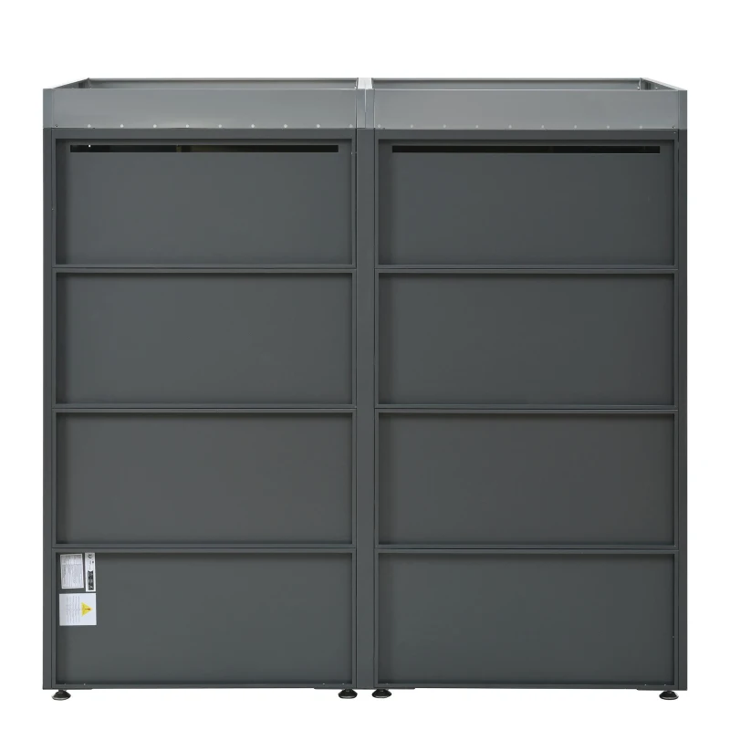 Mülltonnenbox mit integriertem Pflanztrog und Belüftung, abschließbarer zweiteiliger 2-türiger Schrank, 132x80x124,5 cm, Grau+Naturfarbe