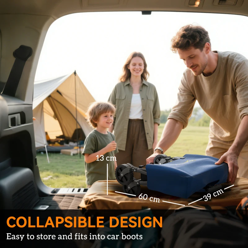 Outsunny 41L Festival Trolley on Wheels, Compact Garden Folding Trolley Cart, 60kg Heavy Duty Collapsible Foldable Wagon with Adjustable Handle and Carrying Bag for Beach, Camping, Festival, Blue