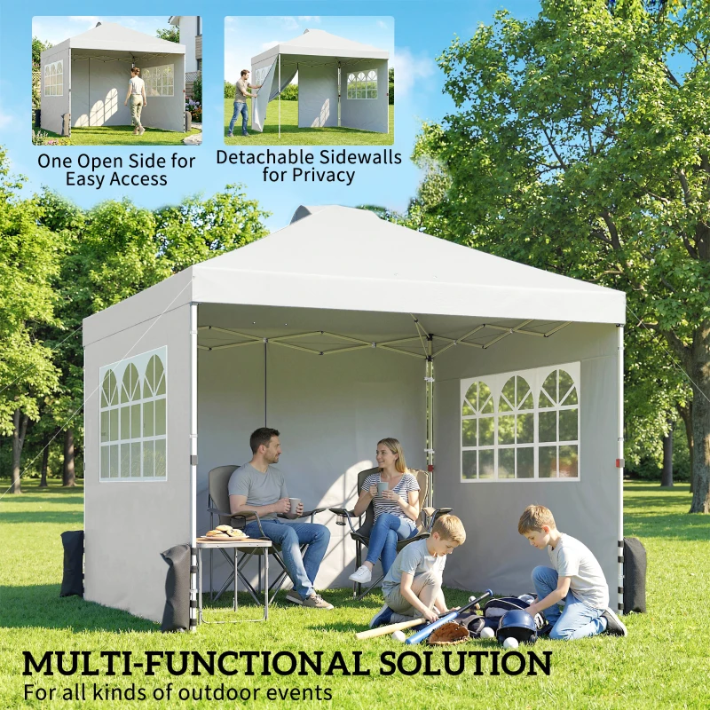 Outsunny Pop Up Gazebo Waterproof Height Adjustable Canopy with 3 Sidewalls Wheeled Bag for Parties 3 x 3 m White