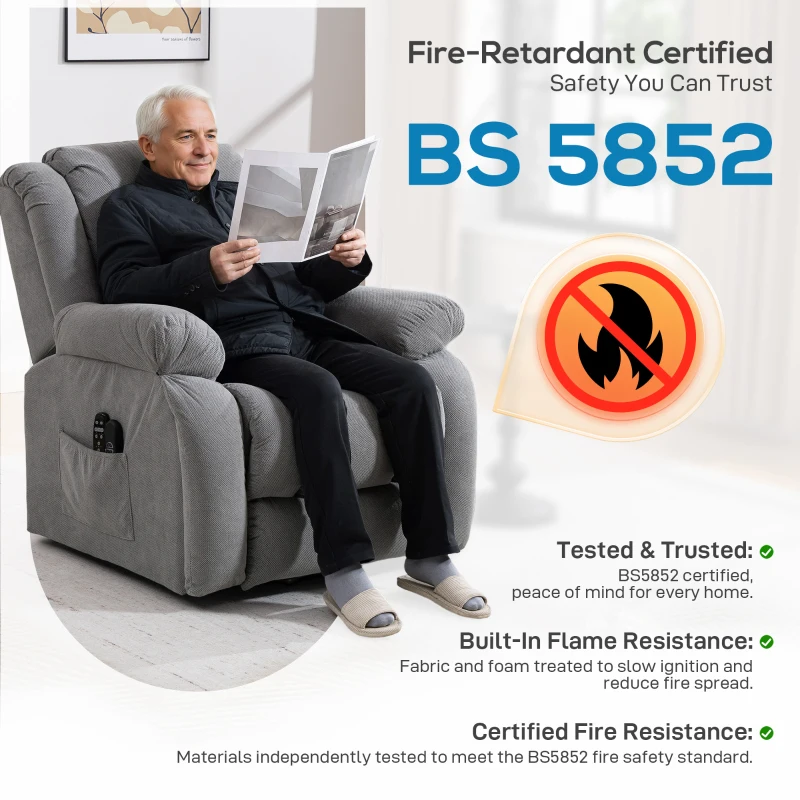 HOMCOM Recliner Armchair Lift Chair, Electric Recliner Chair with Vibration Massage and Heat, Wide Seat, USB Port, Light Grey