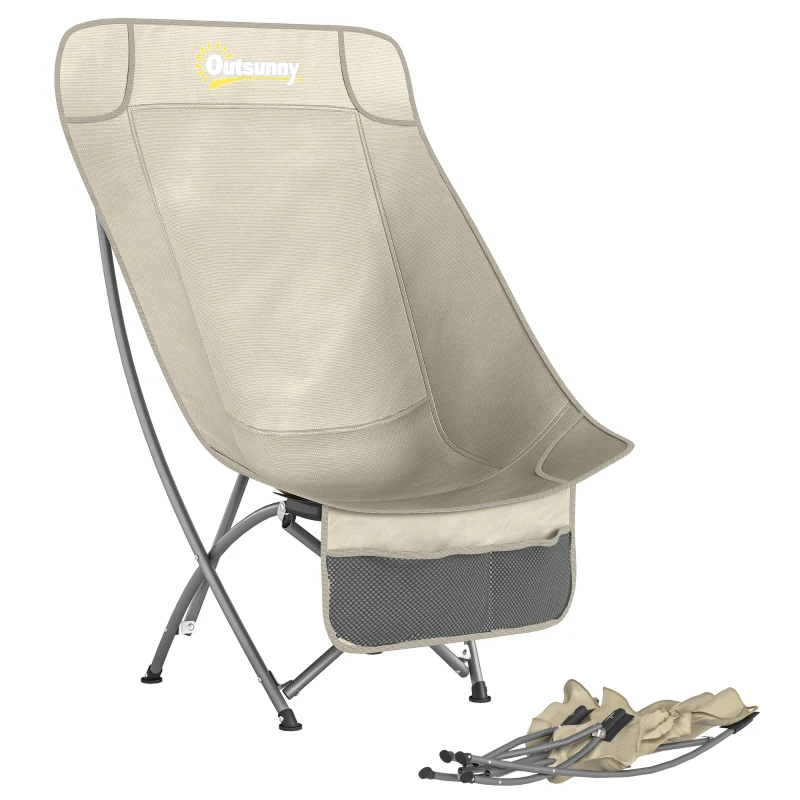 Outsunny Camping Chair for Adults Heavy Duty Folding Camp Chair with Side Pocket and Carry Bag Khaki
