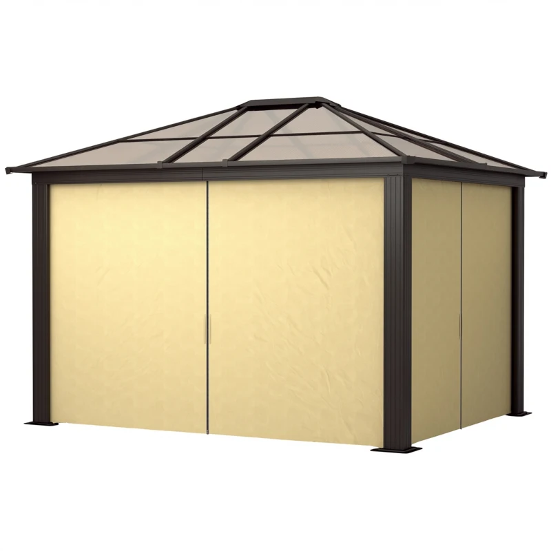 Outsunny Cenador para Jardín 3x3,6 m con Marco de Alumnio Pabellón para Exterior con Techo de Policarbonato Anti-UV Gazebo para Fiestas Eventos Beige
